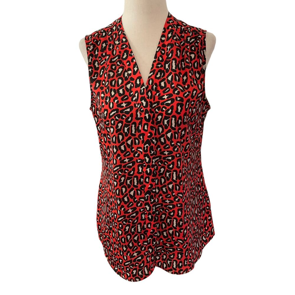 Banana Republic Red & Black Animal Print Button Up Top Women's Size 6 | 47-34